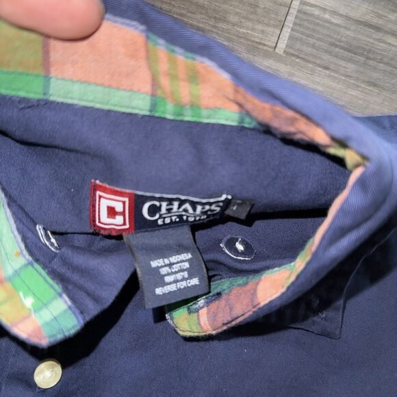 Chaps Boys Size 4 Button down Navy Blue Collared shirt Top NEW Back School - Picture 2 of 2